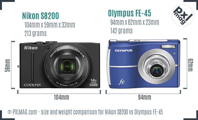 Nikon S8200 vs Olympus FE-45 size comparison