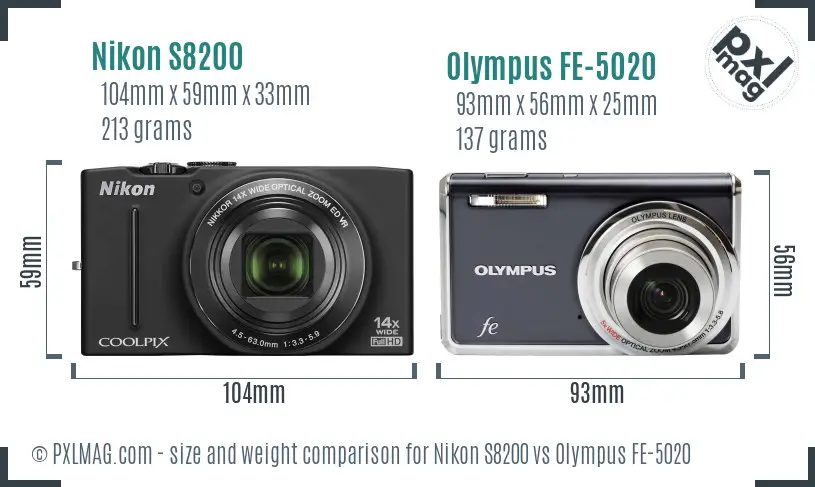 Nikon S8200 vs Olympus FE-5020 size comparison