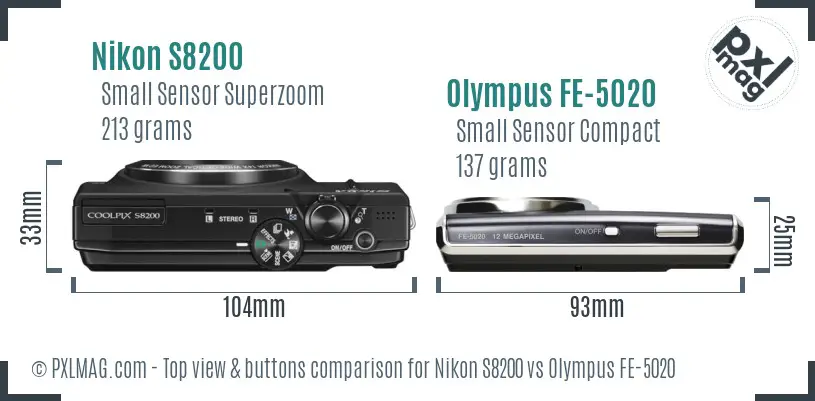 Nikon S8200 vs Olympus FE-5020 top view buttons comparison