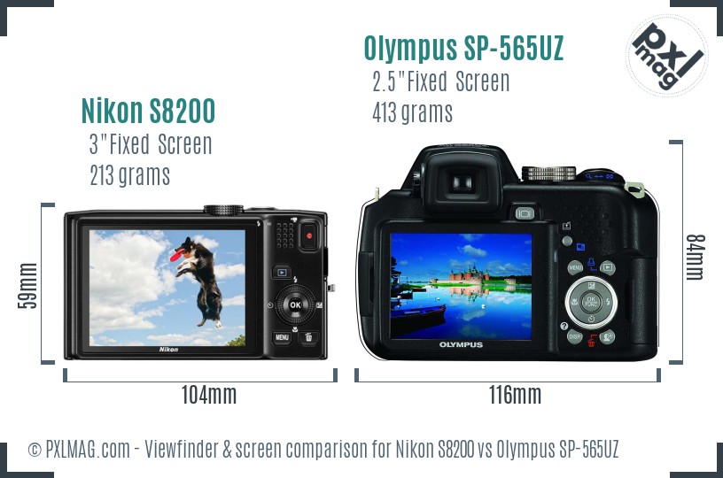 Nikon S8200 vs Olympus SP-565UZ Screen and Viewfinder comparison