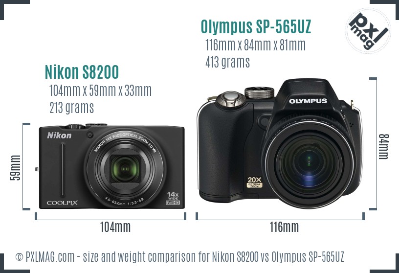 Nikon S8200 vs Olympus SP-565UZ size comparison