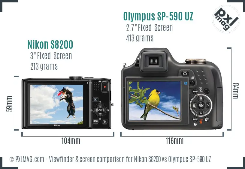 Nikon S8200 vs Olympus SP-590 UZ Screen and Viewfinder comparison