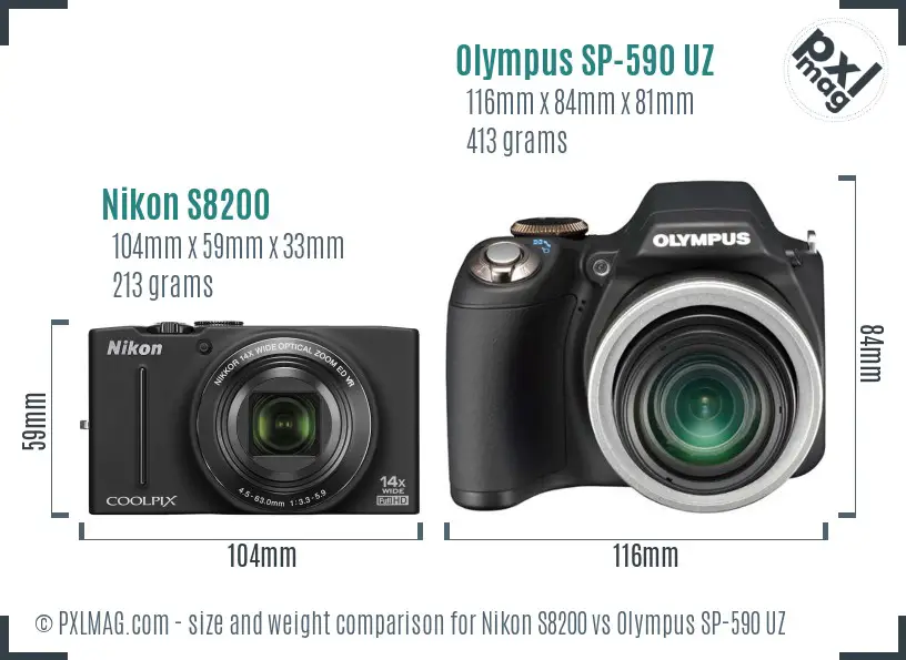 Nikon S8200 vs Olympus SP-590 UZ size comparison