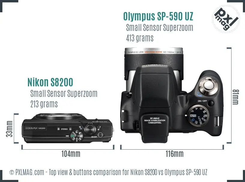 Nikon S8200 vs Olympus SP-590 UZ top view buttons comparison