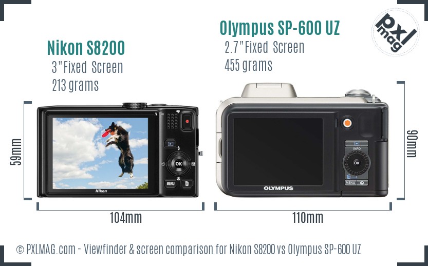 Nikon S8200 vs Olympus SP-600 UZ Screen and Viewfinder comparison