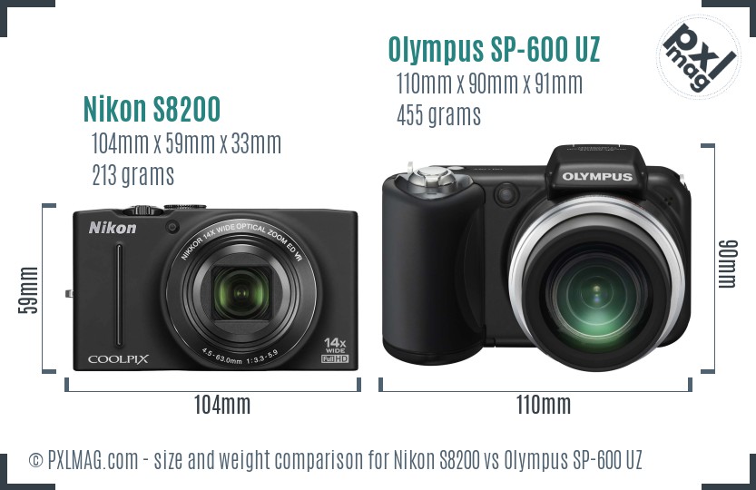 Nikon S8200 vs Olympus SP-600 UZ size comparison Nikon S8200 vs Olympus SP-600 UZ size comparison