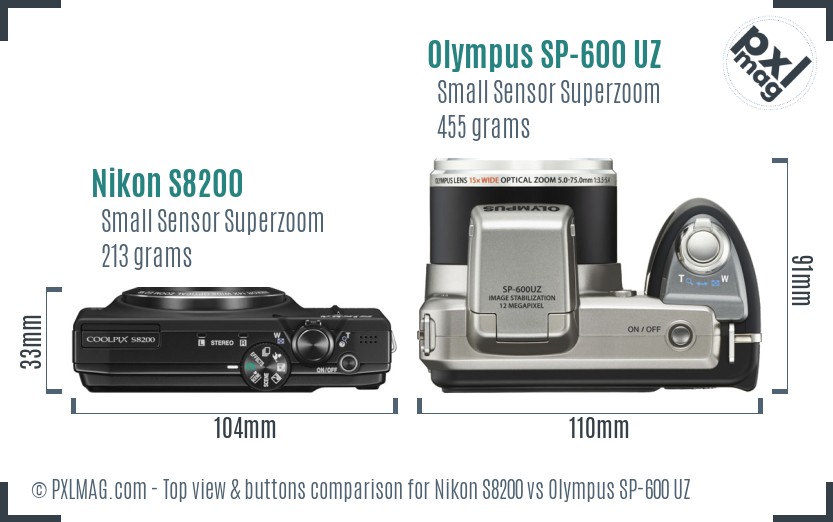 Nikon S8200 vs Olympus SP-600 UZ top view buttons comparison