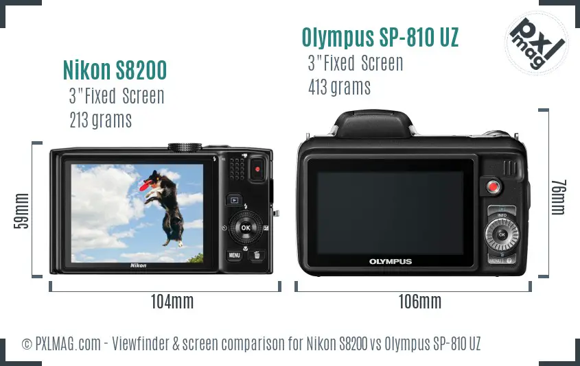 Nikon S8200 vs Olympus SP-810 UZ Screen and Viewfinder comparison