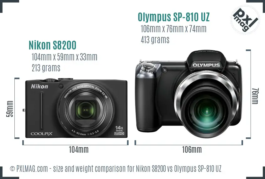 Nikon S8200 vs Olympus SP-810 UZ size comparison