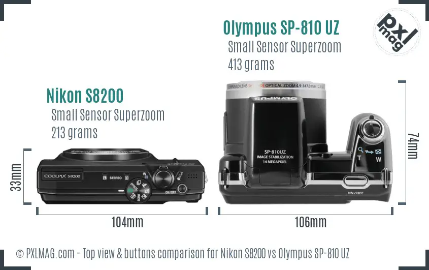 Nikon S8200 vs Olympus SP-810 UZ top view buttons comparison
