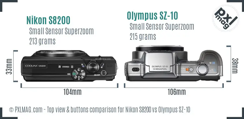 Nikon S8200 vs Olympus SZ-10 top view buttons comparison