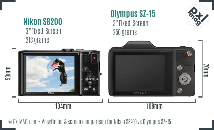 Nikon S8200 vs Olympus SZ-15 Screen and Viewfinder comparison
