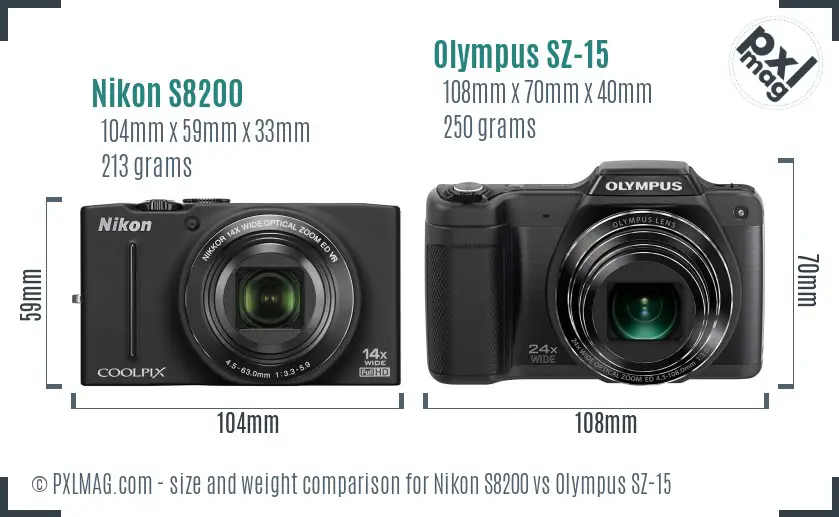 Nikon S8200 vs Olympus SZ-15 size comparison