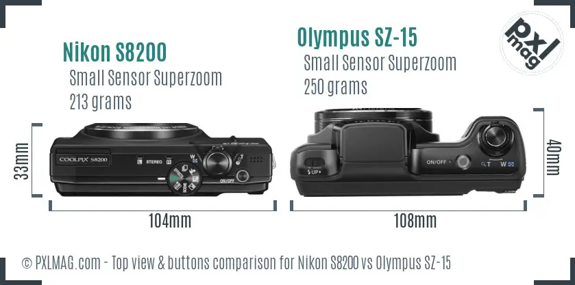 Nikon S8200 vs Olympus SZ-15 top view buttons comparison