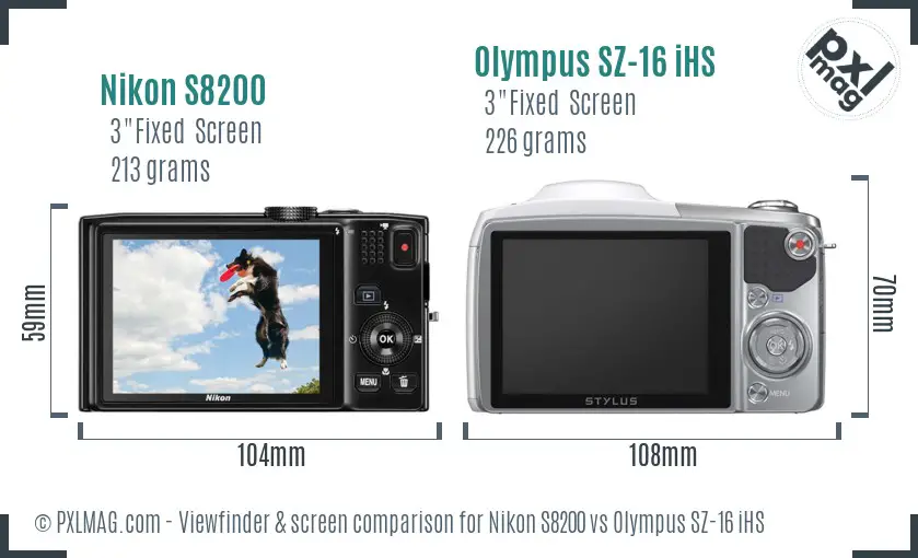 Nikon S8200 vs Olympus SZ-16 iHS Screen and Viewfinder comparison