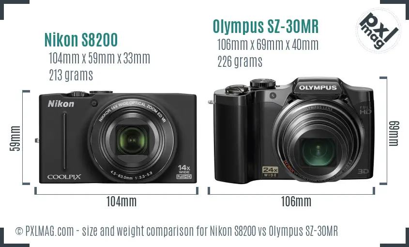 Nikon S8200 vs Olympus SZ-30MR size comparison Nikon S8200 vs Olympus SZ-30MR size comparison