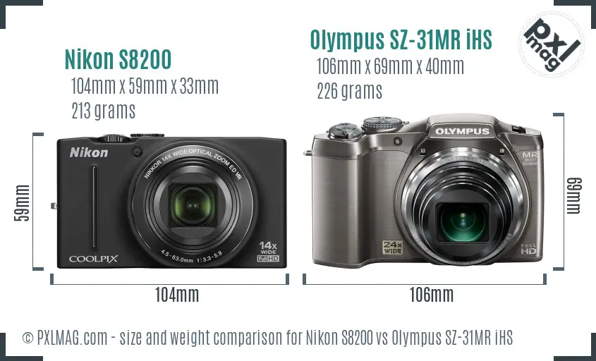 Nikon S8200 vs Olympus SZ-31MR iHS size comparison