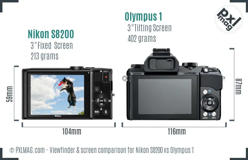 Nikon S8200 vs Olympus 1 Screen and Viewfinder comparison