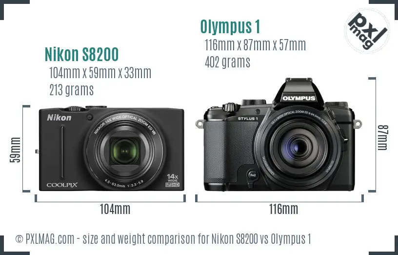 Nikon S8200 vs Olympus 1 size comparison