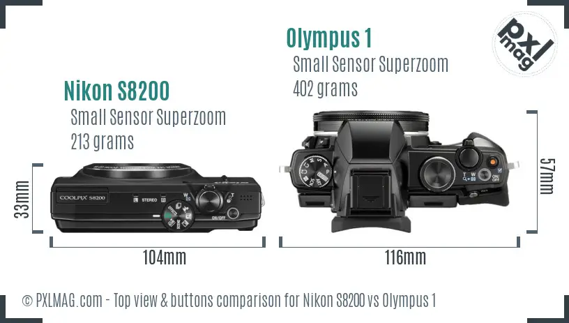 Nikon S8200 vs Olympus 1 top view buttons comparison