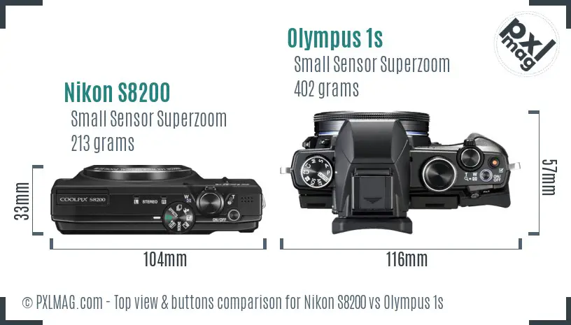 Nikon S8200 vs Olympus 1s top view buttons comparison Nikon S8200 vs Olympus 1s top view buttons comparison
