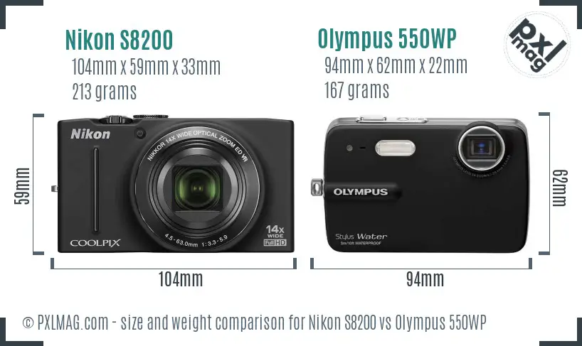 Nikon S8200 vs Olympus 550WP size comparison Nikon S8200 vs Olympus 550WP size comparison