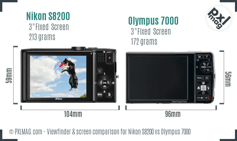 Nikon S8200 vs Olympus 7000 Screen and Viewfinder comparison