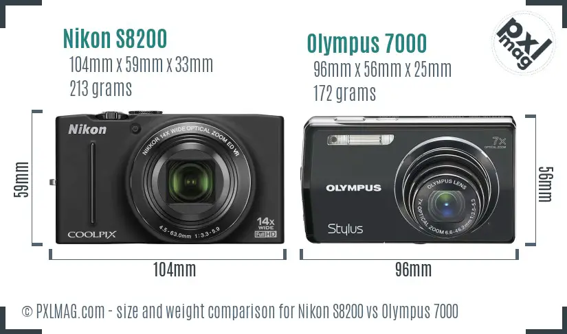 Nikon S8200 vs Olympus 7000 size comparison