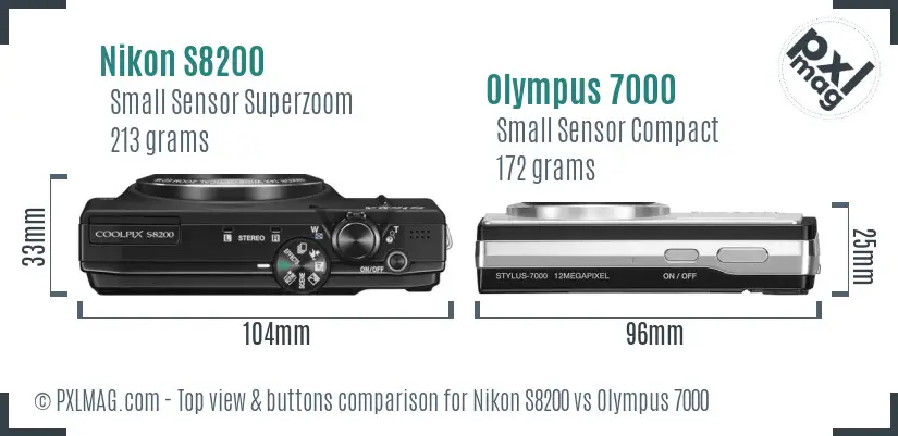 Nikon S8200 vs Olympus 7000 top view buttons comparison