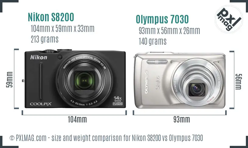 Nikon S8200 vs Olympus 7030 size comparison