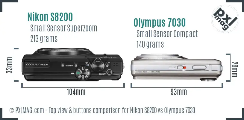 Nikon S8200 vs Olympus 7030 top view buttons comparison