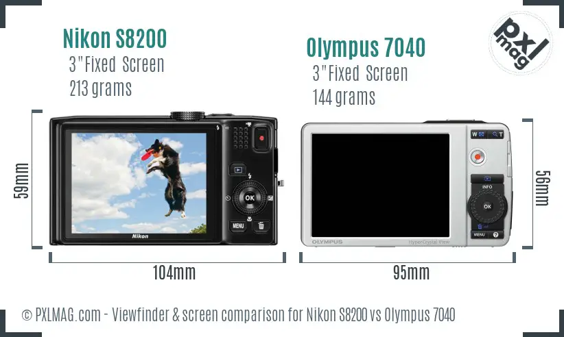 Nikon S8200 vs Olympus 7040 Screen and Viewfinder comparison