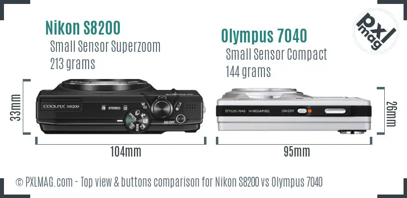 Nikon S8200 vs Olympus 7040 top view buttons comparison