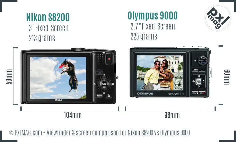 Nikon S8200 vs Olympus 9000 Screen and Viewfinder comparison