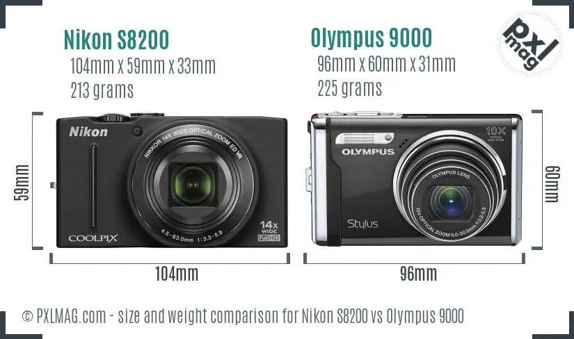 Nikon S8200 vs Olympus 9000 size comparison Nikon S8200 vs Olympus 9000 size comparison