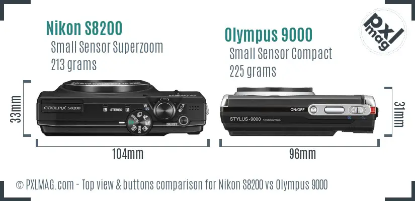 Nikon S8200 vs Olympus 9000 top view buttons comparison
