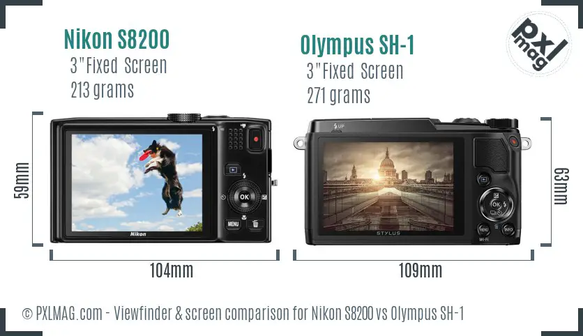 Nikon S8200 vs Olympus SH-1 Screen and Viewfinder comparison