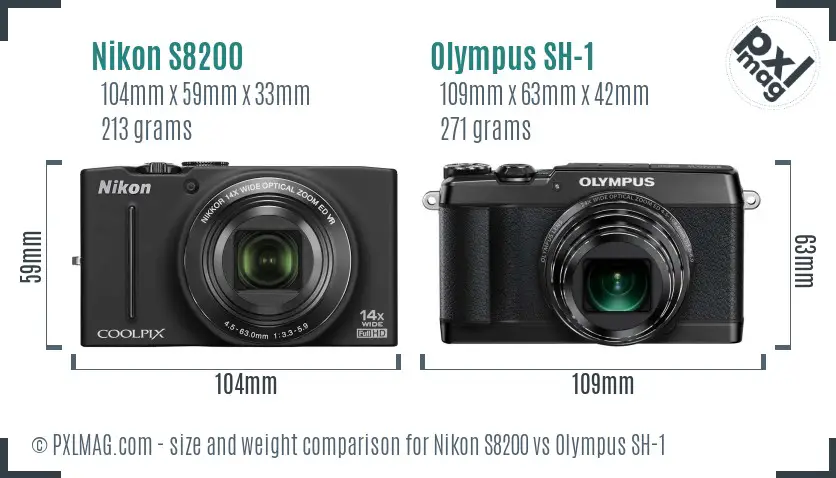 Nikon S8200 vs Olympus SH-1 size comparison