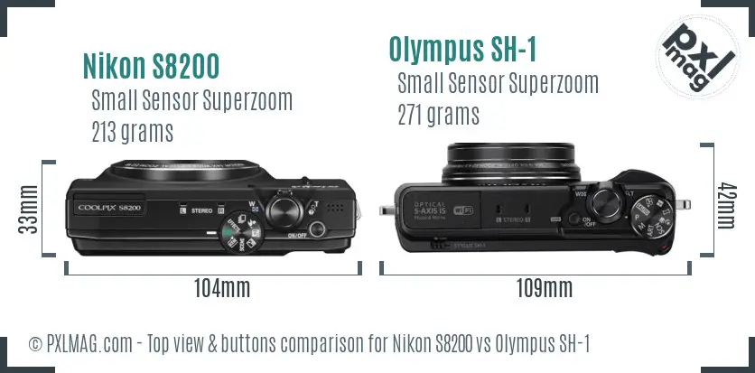 Nikon S8200 vs Olympus SH-1 top view buttons comparison