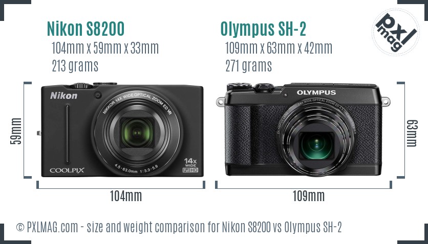 Nikon S8200 vs Olympus SH-2 size comparison