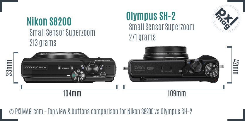 Nikon S8200 vs Olympus SH-2 top view buttons comparison