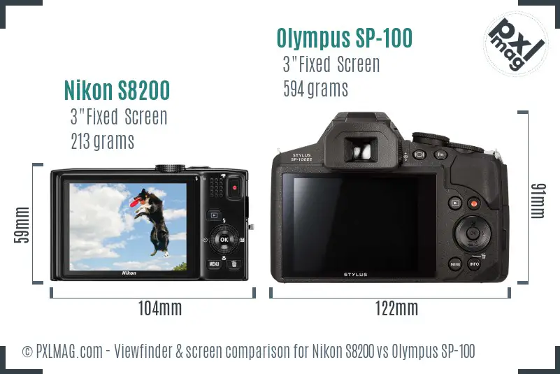 Nikon S8200 vs Olympus SP-100 Screen and Viewfinder comparison