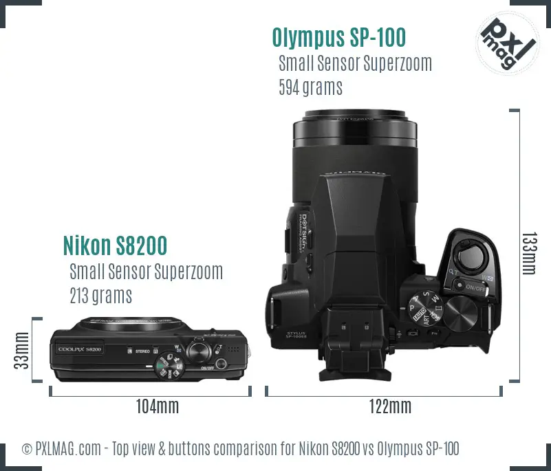 Nikon S8200 vs Olympus SP-100 top view buttons comparison