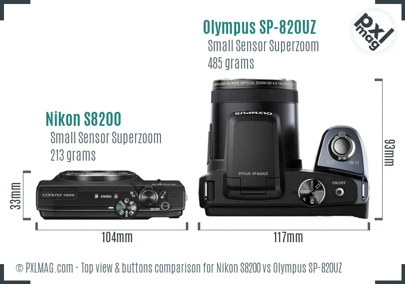 Nikon S8200 vs Olympus SP-820UZ top view buttons comparison