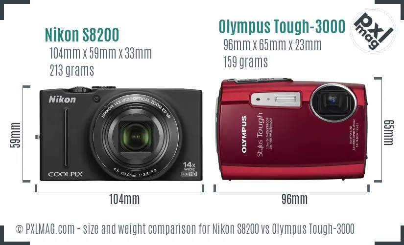 Nikon S8200 vs Olympus Tough-3000 size comparison Nikon S8200 vs Olympus Tough-3000 size comparison