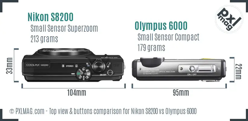 Nikon S8200 vs Olympus 6000 top view buttons comparison Nikon S8200 vs Olympus 6000 top view buttons comparison