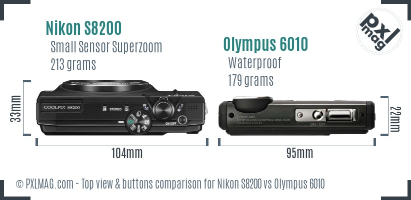 Nikon S8200 vs Olympus 6010 top view buttons comparison