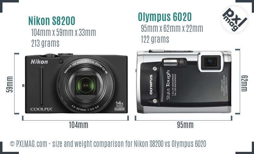Nikon S8200 vs Olympus 6020 size comparison Nikon S8200 vs Olympus 6020 size comparison