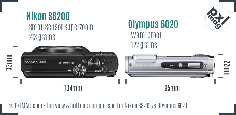 Nikon S8200 vs Olympus 6020 top view buttons comparison