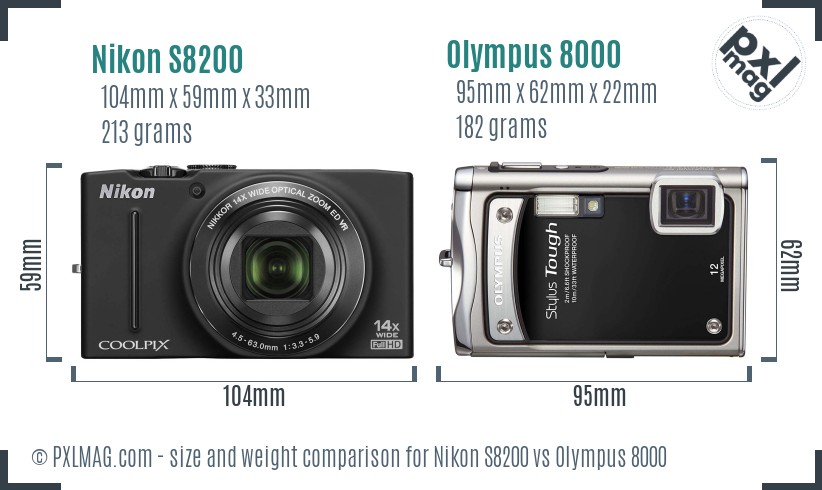 Nikon S8200 vs Olympus 8000 size comparison